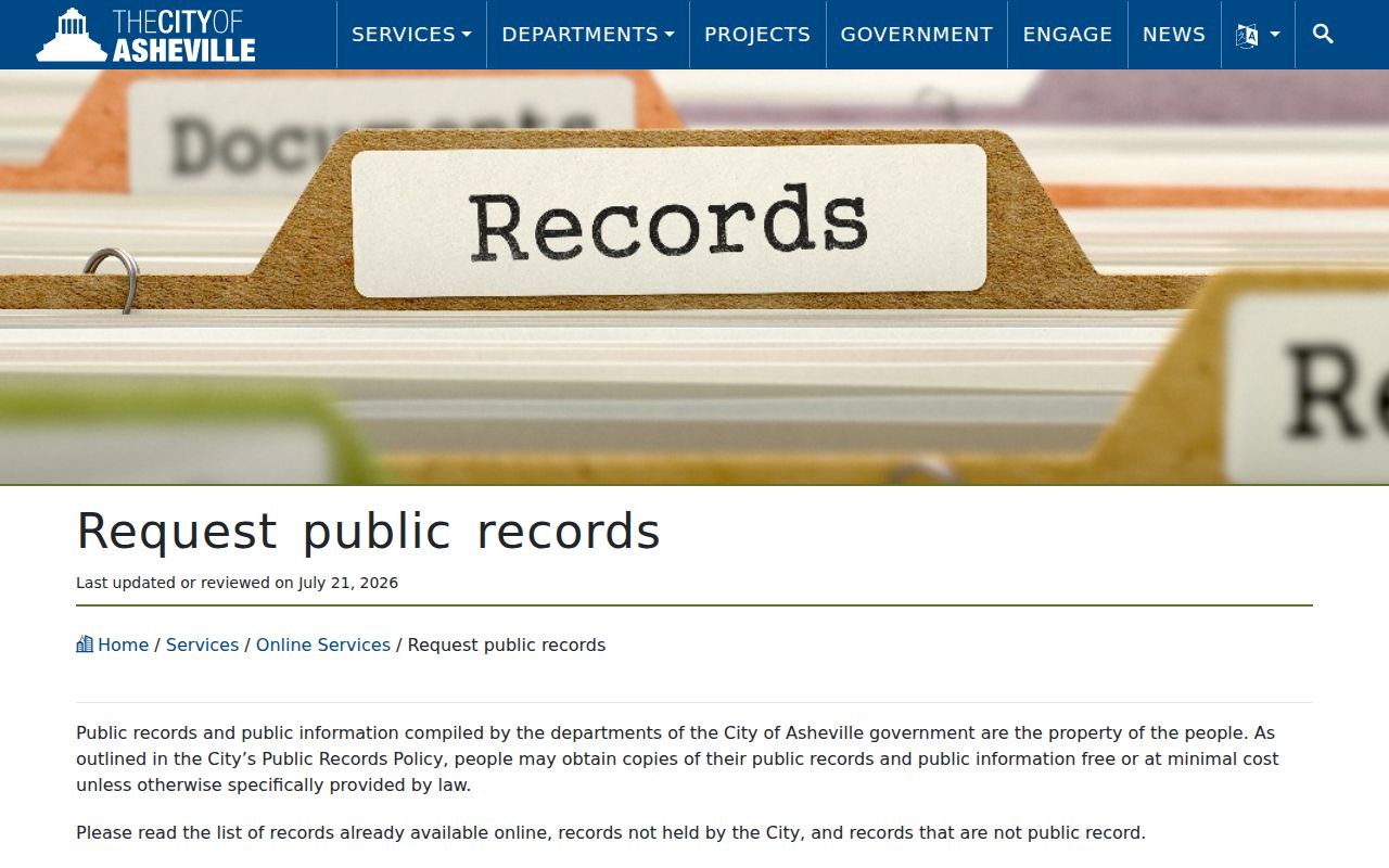 Asheville criminal records public request guidance