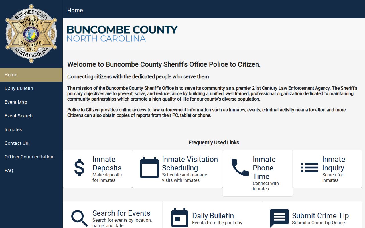Buncombe County arrest records Sheriff Police-to-Citizen portal
