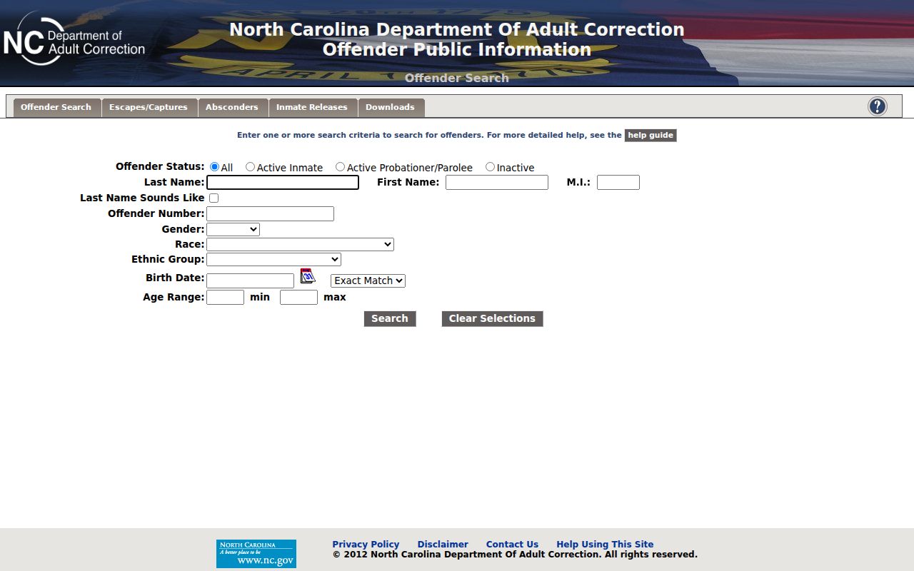 Buncombe County criminal records in the NCDAC offender search